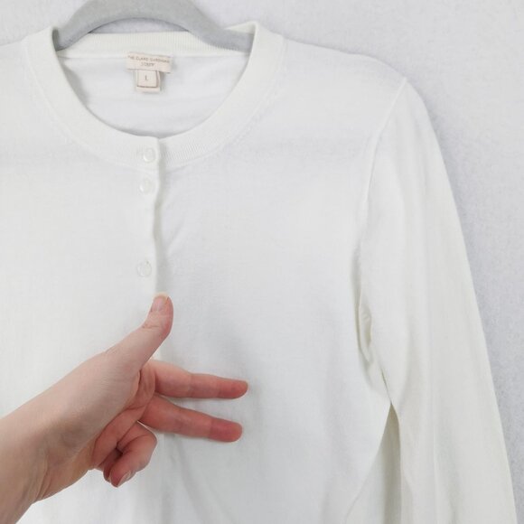 J Crew Sweater Womens Large White The Clare Cardigan Button Front Crewneck Knit - Picture 3 of 14